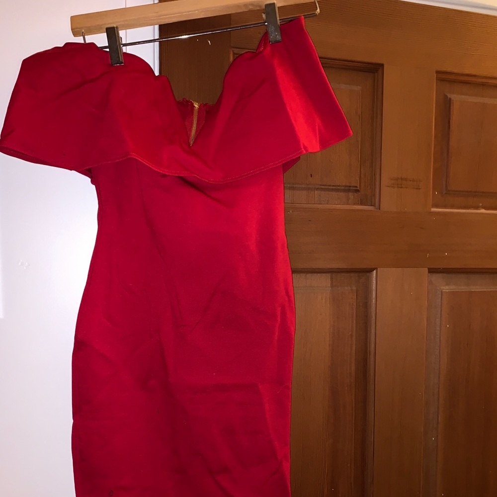 Red off the shoulder dress